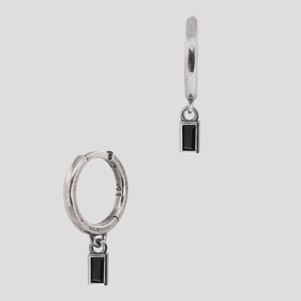 SUE THE BOY Onyx Baguette Huggie Pair - 925 Silver/Onyx