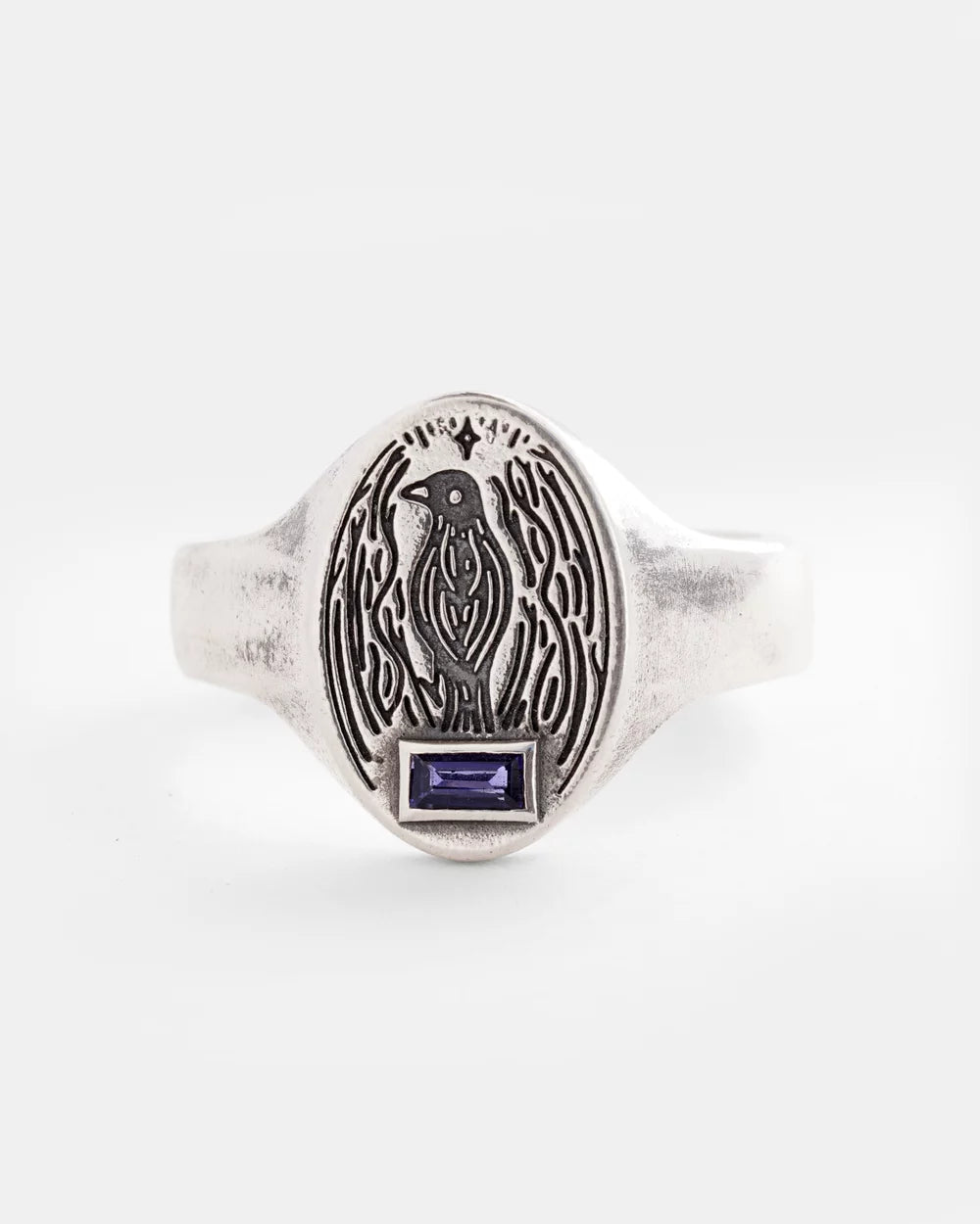 SUE THE BOY Satin Bowerbird Signet Ring size S - 925 silver/lolite