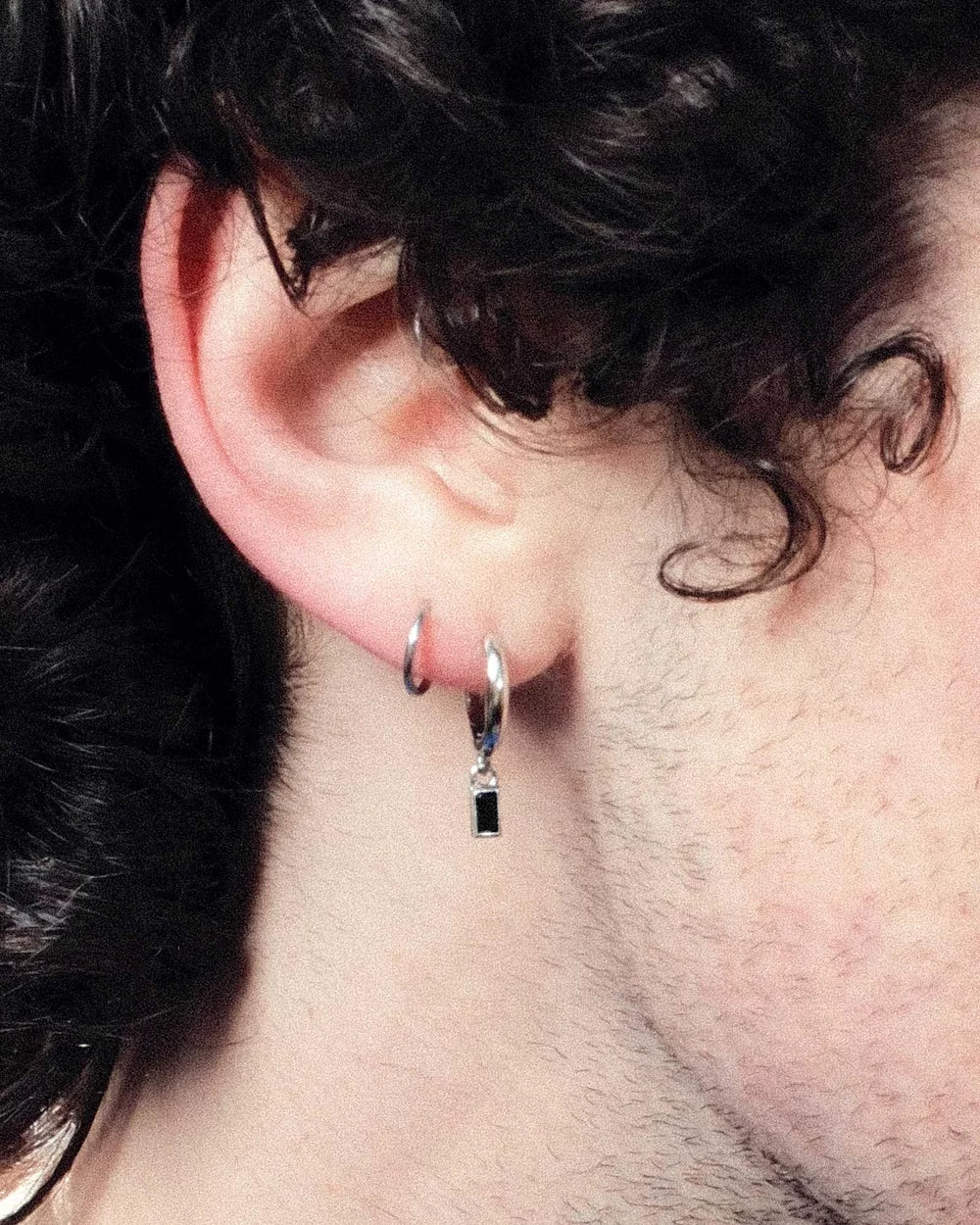 SUE THE BOY Onyx Baguette Huggie Pair - 925 Silver/Onyx