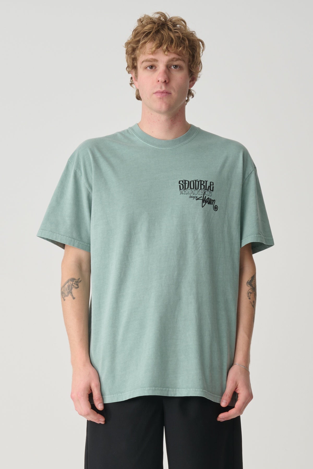 SDOUBLE World wide roots tee - Washed sage