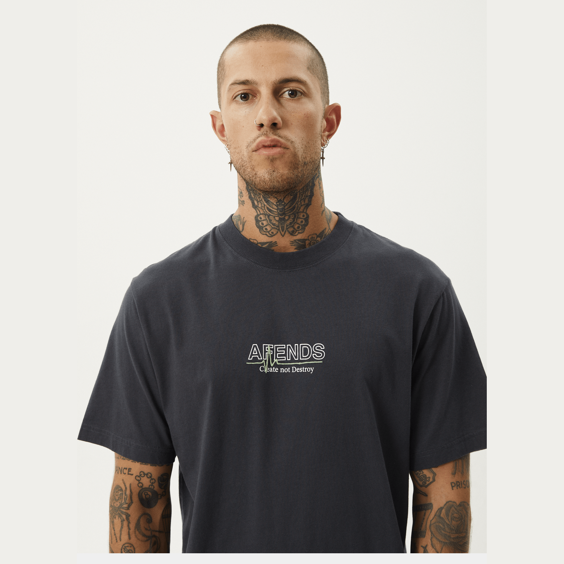 AFENDS Flatline retro fit tee - Charcoal