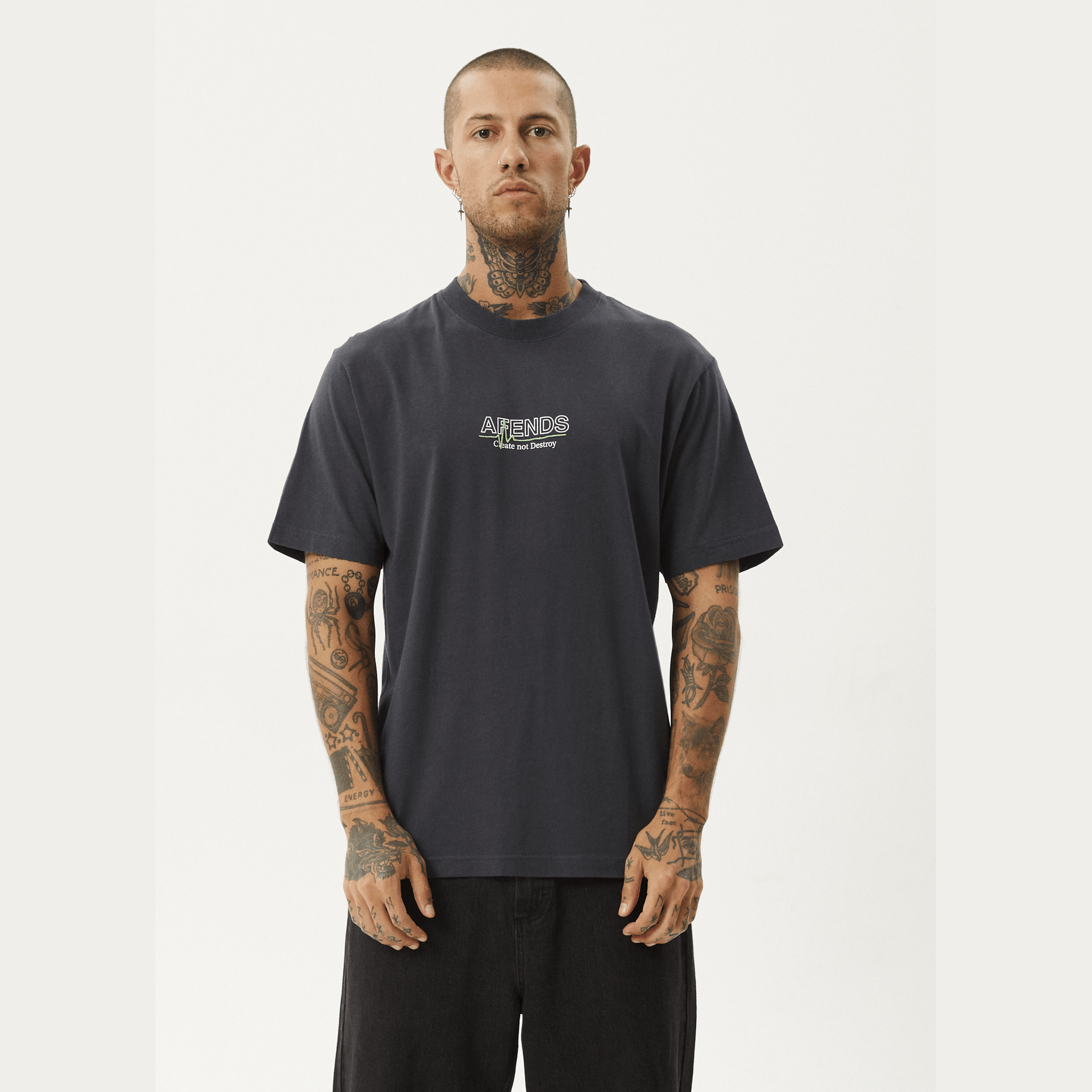 AFENDS Flatline retro fit tee - Charcoal
