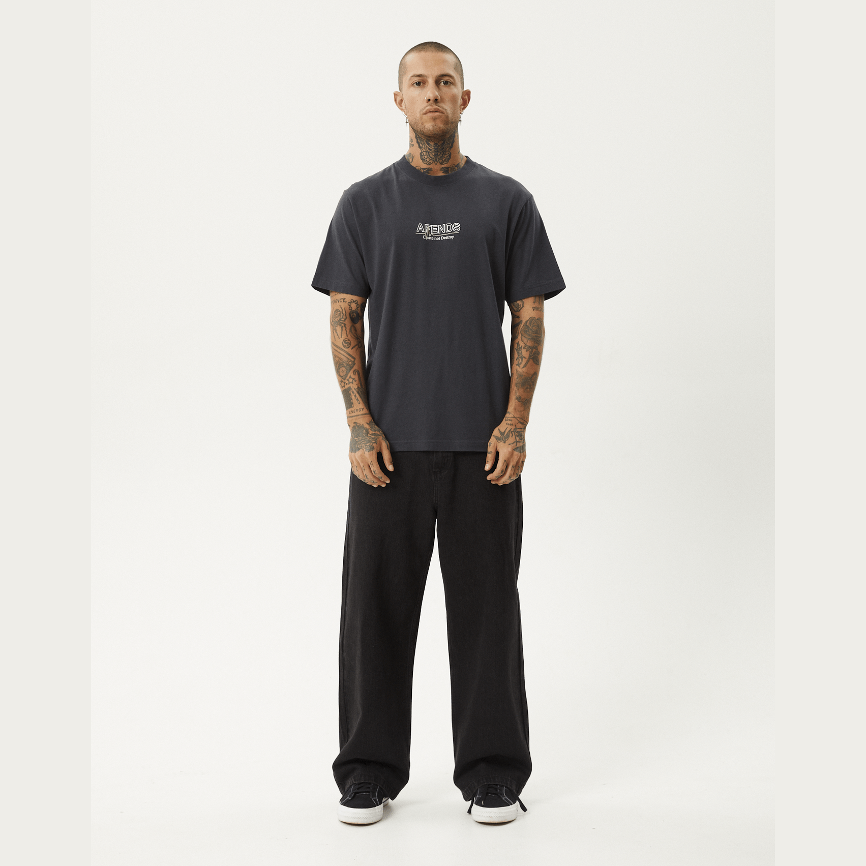 AFENDS Flatline retro fit tee - Charcoal