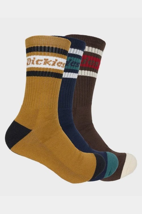 Dickies 3Pk Crew Sock - Brown Duck, Navy, Drk Brown