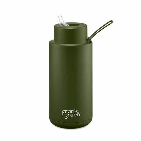 Frank green  ceramic reusable bottle with straw lid 1l (34oz) khaki