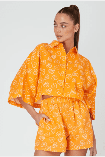 Summi summi linen cropped shirt - orange dumb love print one size