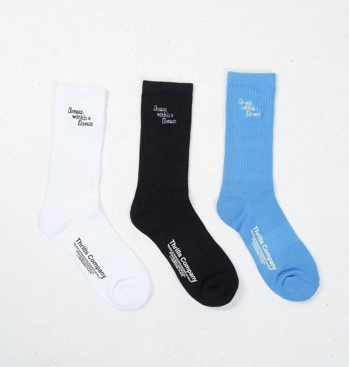 Thrills 3 Pack Sock - White - Black - Blue Yonder